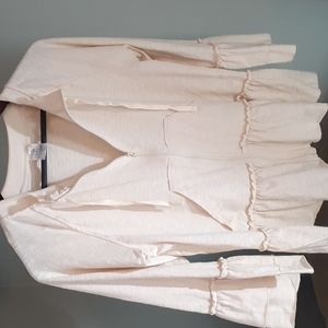 Women's tiered zip up oversized flouncy bell sleeve center pocket top Small